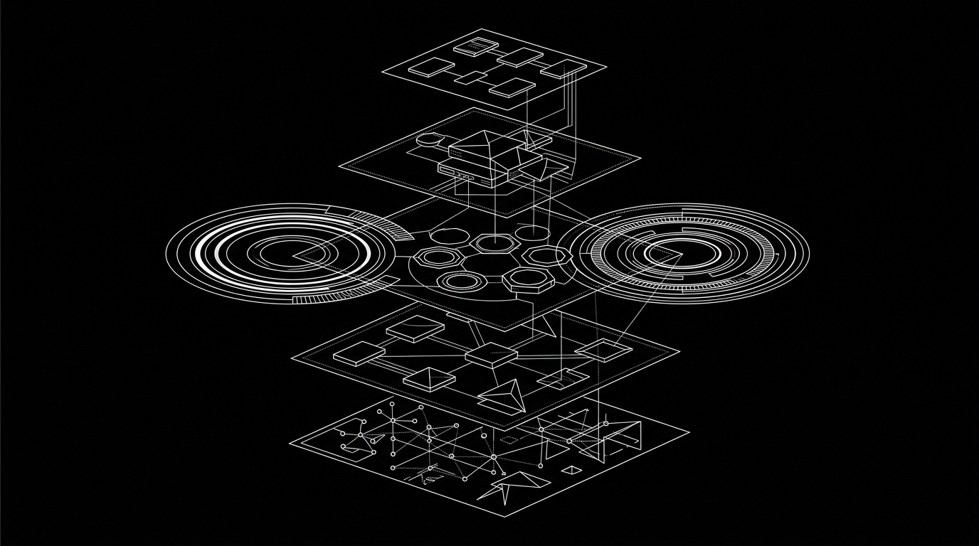 Monochrome Abstract Schematic of Multi-Tenant Cloud SaaS Topology
