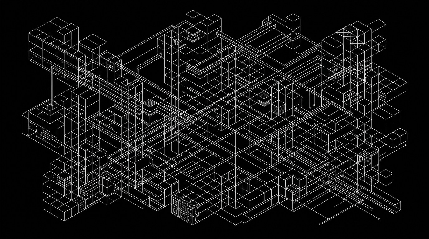 Monochrome Architectural Schematic of Modular Enterprise ERP System Topology